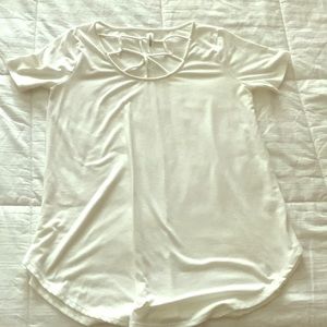 White v-neck tee.